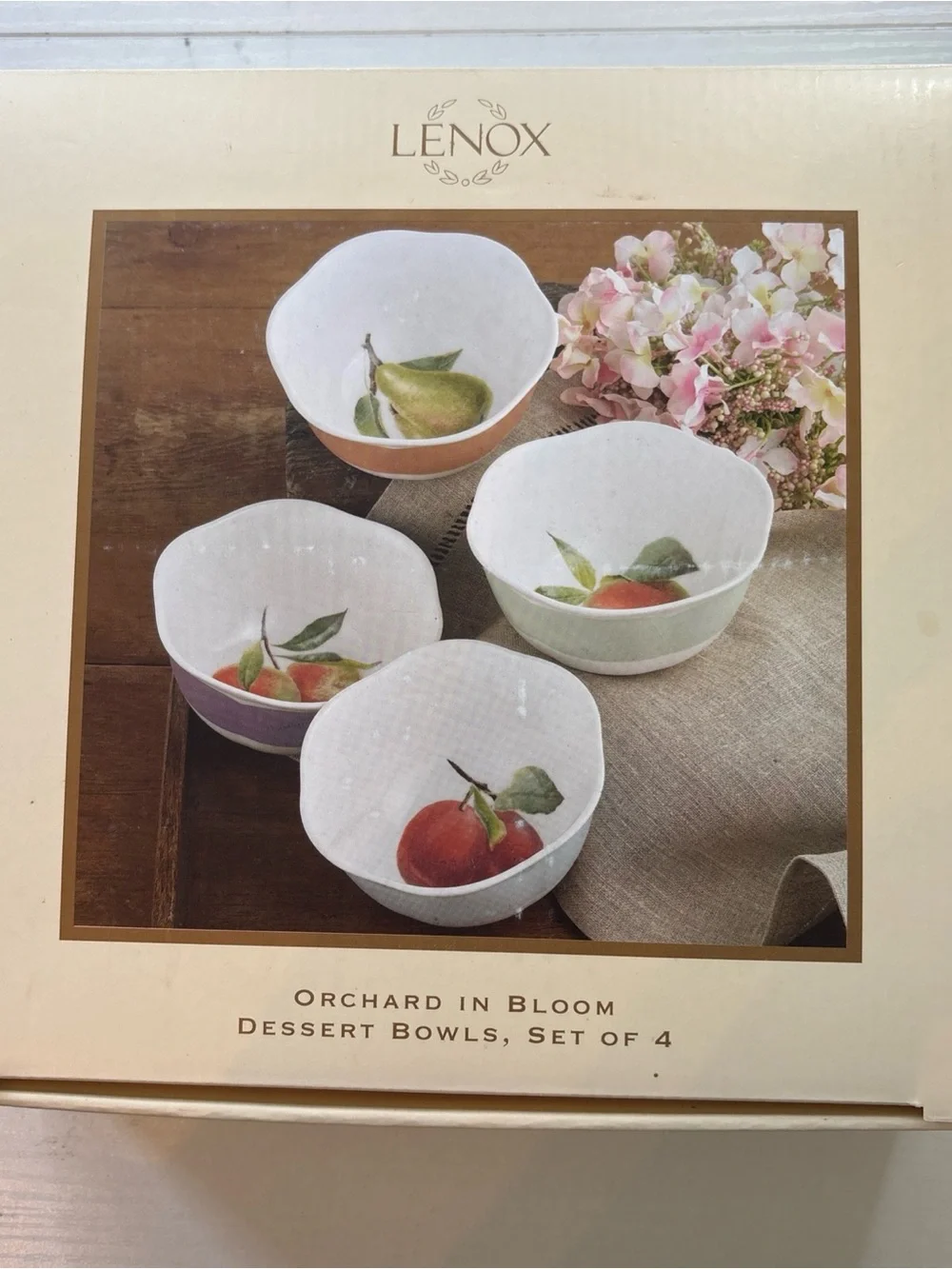 Lenox Orchard in Bloom White Fruit Motif Dessert Bowls - Set of 4